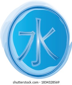 Japanese hieroglyph in a blue frame, translation: water