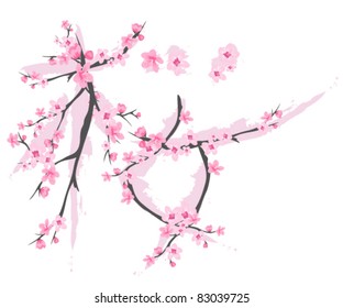 Japanese hieroglyph meaning "sakura" made of blossoming branches