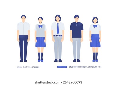 Alunos do Ensino Médio Japonês em Verão Blazer Uniform - Ilustração de Vetor de Corpo Inteiro