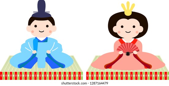 Japanese Hina dolls on tatami sheet
