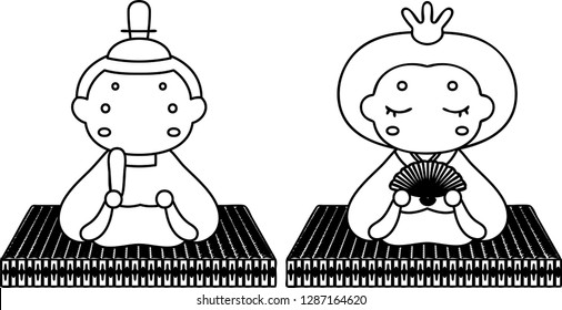 Japanese Hina dolls on tatami sheet outline