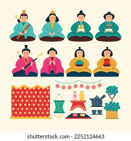Japanese Hinamatsuri festival (Doll’s Day or Girls’ Day). Vector illustration