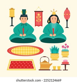 Japanese Hinamatsuri festival (Doll’s Day or Girls’ Day). Vector illustration