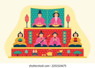 Japanisches Hinamatsuri Festival (Puppentag oder Mädchentag). Vektorgrafik