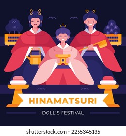 Japanisches Hinamatsuri Festival (Puppentag oder Mädchentag). Vektorgrafik.