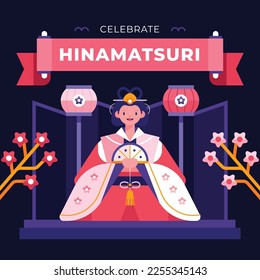 Japanisches Hinamatsuri Festival (Puppentag oder Mädchentag). Vektorgrafik.