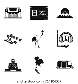 Japanese history icons set. Simple set of 9 japanese history vector icons for web isolated on white background