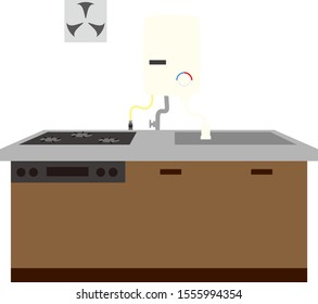 Japanese home, kitchen with gas water heater