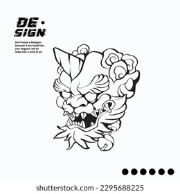 Japanese horned lion design vector art