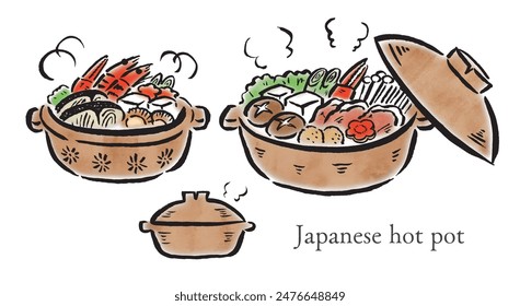 Japanese hot pot by brush illustration