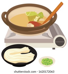 Japanese hot pot and Udon. /Udon:wheat noodle / Japanese food