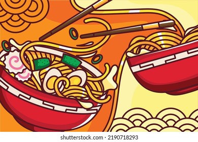 Japanese hot ramen illustration background