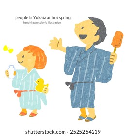 Japanese hot spring, colorful illustration