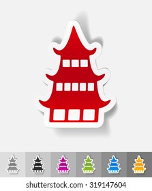 japanese house paper sticker with shadow. Vector illustration