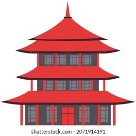 Japanese house vector illustration. Asian traditional architecture of buildings isolated on white. Country national symbol for travel. Travel Chinese vector poster with japanese famous landmark
