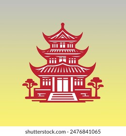 Japanese house vector illustration. Asian traditional architecture of buildings. Country national symbol for travel. Travel Chinese vector poster with japanese famous landmark