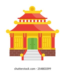 Japanese house vector illustration. Awesome cartoon concept. Isolated on white background.