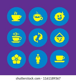 japanese icon. 9 japanese set with tea, chinese man, japan and pond vector icons for web and mobile app