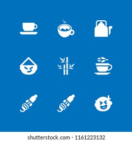 japanese icon. 9 japanese set with tea, bamboo, spark plug and asian vector icons for web and mobile app