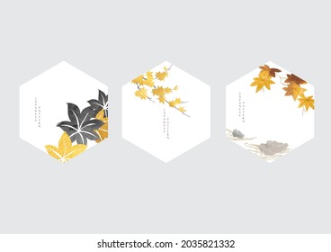 Japanese icon   background and gold   black texture vector  Maple leaves decoration and wave pattern illustration in vintage style  