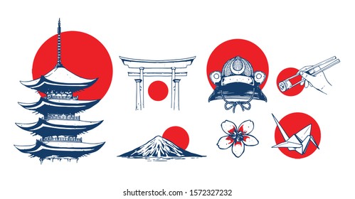 japanese icon design set on illustration 