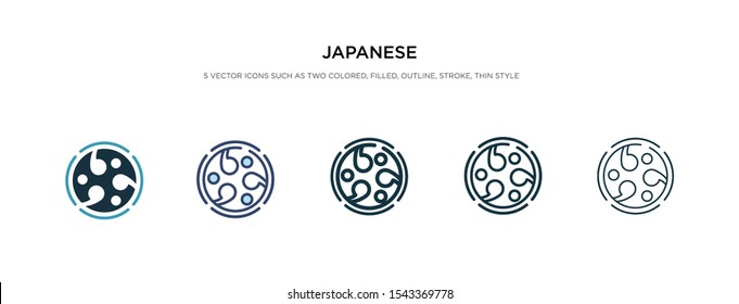 ícone japonês em uma ilustração de vetor de estilo diferente. dois ícones de vetor japonês coloridos e pretos projetados em estilo preenchido, contorno, linha e traçado podem ser usados para web, celular, ui