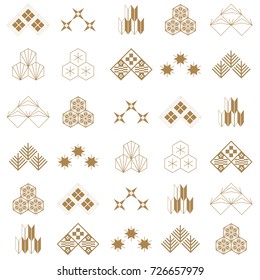 Japanese icon pattern vector. Gold geometric symbol element for decoration.