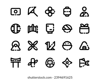 Japanese Icon Set Broken Linear Style. Culture Theme Icon Pack, Perfect for Websites, Landing Pages, Mobile Apps, and Presentations. Suitable for UI UX.