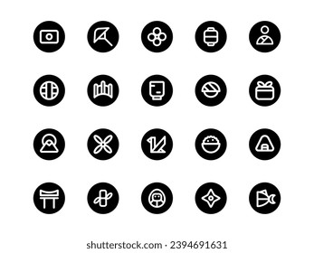 Japanese Icon Set Circular Outline Style. Culture Theme Icon Pack, Perfect for Websites, Landing Pages, Mobile Apps, and Presentations. Suitable for UI UX.