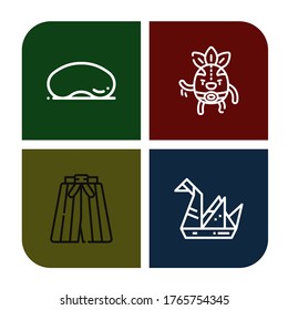 japanese icon set. Collection of Cloud gate, Wrestler, Kimono, Origami icons