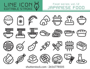 Japanese food vector icon set. Editable line stroke.