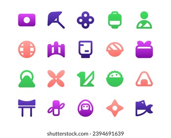 Japanese Icon Set Gradient Style. Culture Theme Icon Pack, Perfect for Websites, Landing Pages, Mobile Apps, and Presentations. Suitable for UI UX.