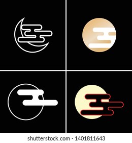 Japanese Icon set, Historical Traditional Pattern, Japanese Cloud on Moon Icon, Vector Illustration