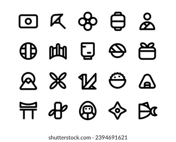Japanese Icon Set Outline Style. Culture Theme Icon Pack, Perfect for Websites, Landing Pages, Mobile Apps, and Presentations. Suitable for UI UX.