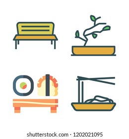 japanese icon set. vector set about noodles, bonsai, bonsai icon and sushi icons set.