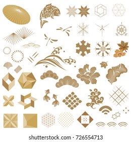 Japanese icon vector and Gold geometric graphic style.Seasonal icon for decoration card, poster,cover page design.