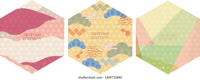 Japanese icon vector in hexagon shape. Geometric pattern with grunge texture.