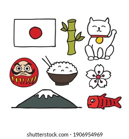 japanese icons doodle icons set, vector illustration