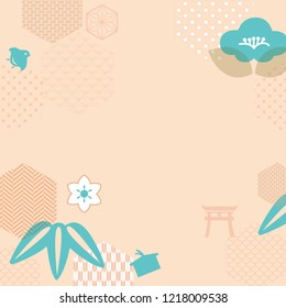 Japanese icons template vector with geometric pattern background.