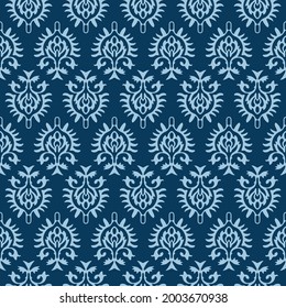 Japanese Indian Blue Flower Motif Vector Seamless Pattern