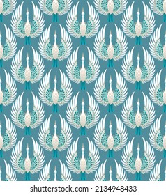 Japanese Indian Crane Bird Vector Seamless Pattern