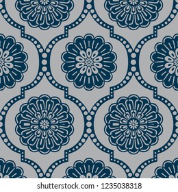 Japanese Indigo Arabic Chrysanthemum Pattern