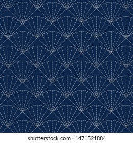 Japanese Indigo Fan Seamless Pattern