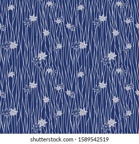 Japanese indigo leaf curve line seamless pattern