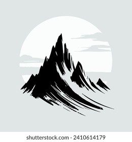 Japanese Ink Mountain Wave Art Print. Abstract Vector Illustrations with a Contemporary Aesthetic, Capturing the Grace of Mountain Landscapes in Sumi-e Style.