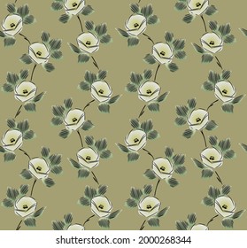 Japanese Ink Stroke Flower Vector Seamless Pattern
