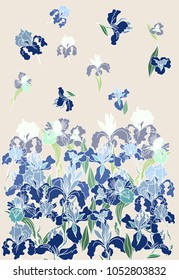 Japanese Iris flower set.hand drawn and painting iris flower.Iris flower spring season vector illustration background.Poster design iris flower for printing on paper.