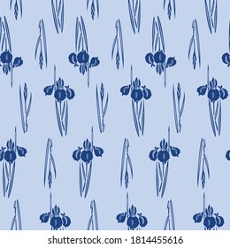 Japanese Iris Flower Vector Seamless Pattern