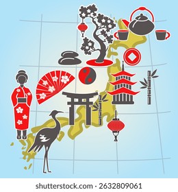 japanese island symbols elements of japan oriental culture vector image
