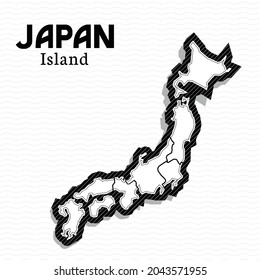 Post Template für Social Media Japanische Insel Vektor Karte schwarz-weiß, High-Detail-Illustration. Japan ist eines der Länder in Asien.